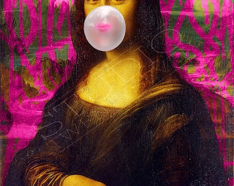 バブルガム付きモナリザプリント、面白いグラフィティアート