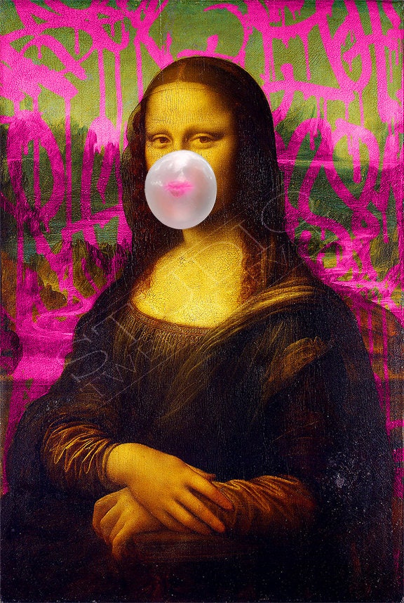 Mona Lisa Print With Bubblegum, Funny Graffiti Art, Urban Art