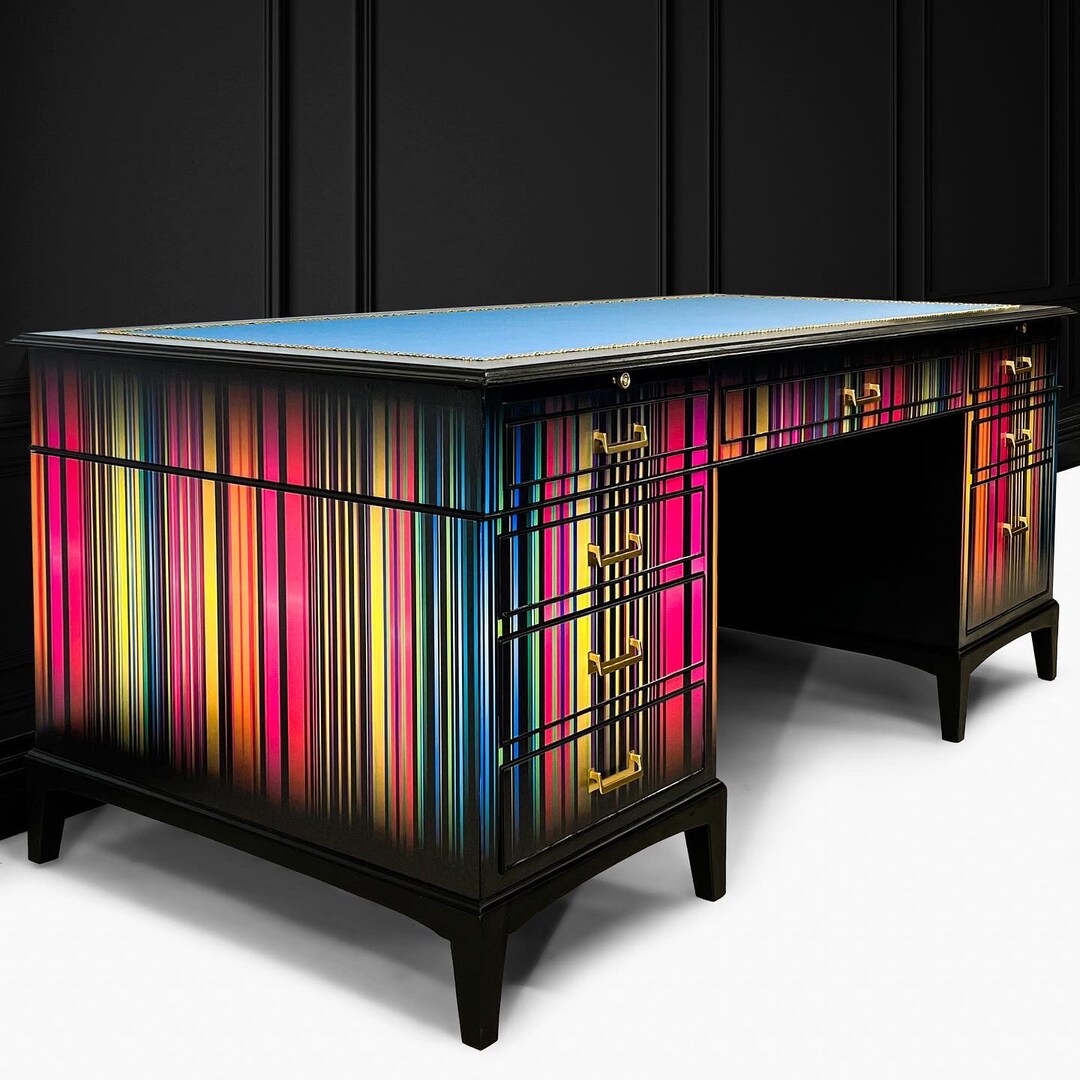 Vintage Painted Pedestal Desk, Office Desk, Home Office Furniture