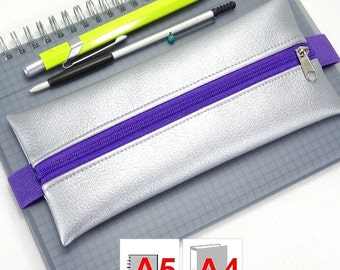 Pencil case faux leather silver rubber band purple violet calendar A5 notebook folder A4 handmade by BuntMixxDESIGN ©