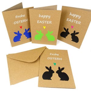 Ostern Karte mit Umschlag, Kraftkarton, happy easter, frohe Ostern, viele Farben Hasen, made by BuntMixxDESIGN ©