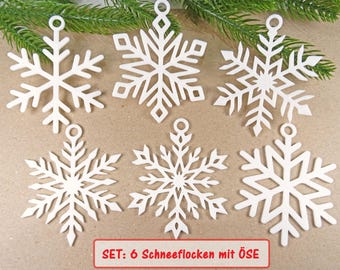 Schneeflocken 6 Stück im Set Weihnachtsbaum Deko, Öse zum Aufhängen, 3D Druck weiß schwarz Auswahl viele Farben, made by BuntMixxDESIGN ©