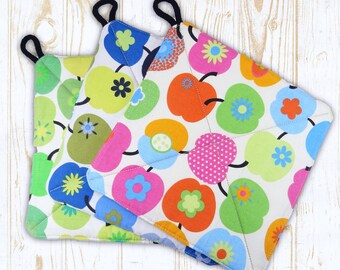 Pot holder retro style apples green blue orange colorful, 2 layer Thermolam, handmade by BuntMixx DESIGN ©
