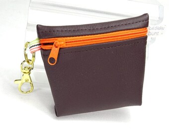Mini bag brown chocolate brown with carabiner gold-colored, artificial leather, zipper orange, by BuntMixxDESIGN ©