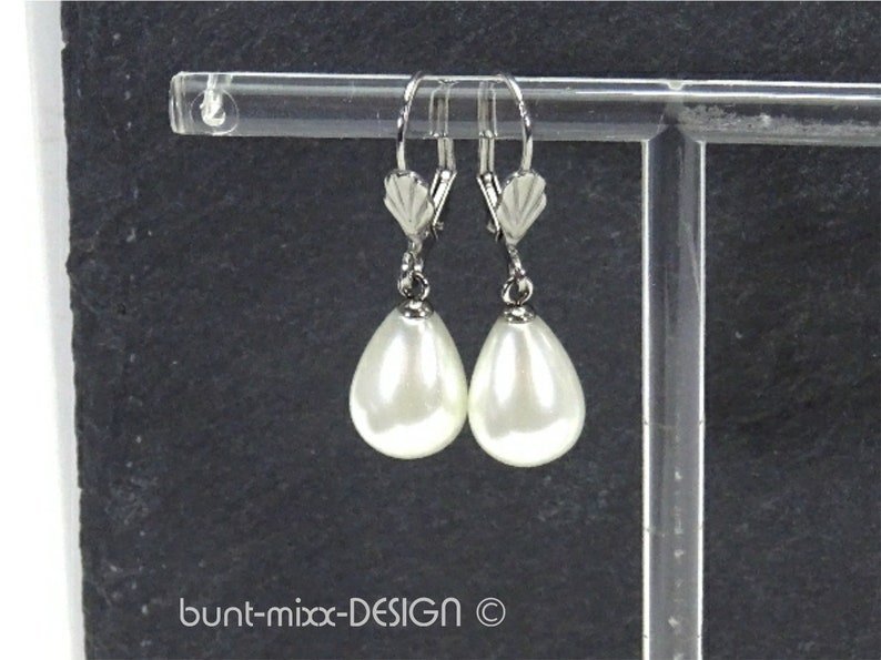 by BuntMixxDesign Earpiece shell bead drop white folding bridge antique silver color gift for women elegant