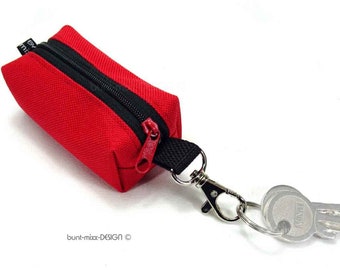 Täschchen ROT Reißverschluß Karabiner, Inhalator Krimskrams mini boxybag, by BuntMixxDESIGN ©