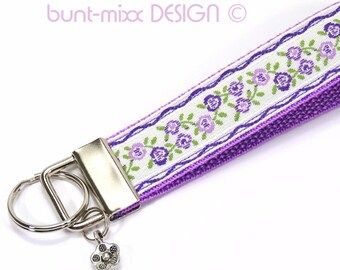 Keyring romantic roses vintage border lilac lanyard flowers made by BuntMixxDESIGN
