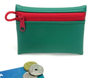 Mini pouch/wallet, green faux leather, for coins, headphones, small items, and cosmetics, handmade by BuntMixxDESIGN ©
