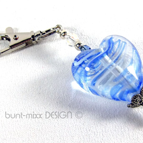 Taschenbaumler keychain HEART glass clear blue light blue bag pendant, made by BuntMixxDESIGN ©