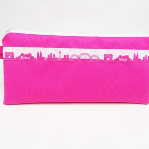 Astuccio, trousse, borsa universale, astuccio, rosa, idrorepellente, nastro intrecciato, skyline di Colonia, fatto a mano BuntMixxDESIGN ©
