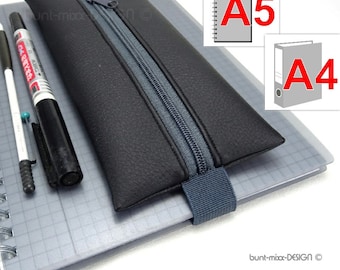 Pencil case with elastic band, calendar, notebook, A5 folder, A4 folder, faux leather pencil case, black, by BuntMixxDESIGN