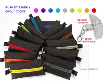 wetbag mini pouch, dark brown, gold-silver carabiner, zipper, inhaler, cosmetics by BuntMixxDESIGN ©