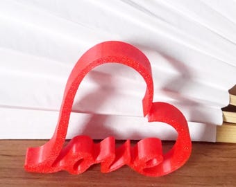 From 3 pieces, 3D printed display stand, modern LOVE heart scatter decoration, Valentine's Day love decoration, light red, by BuntMixxDESIGN ©