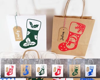 Gift bag for Christmas stocking, Santa Claus, Christmas, Advent, kraft paper, white, natural brown, personalizable with name, made by BuntMixxDESIGN ©