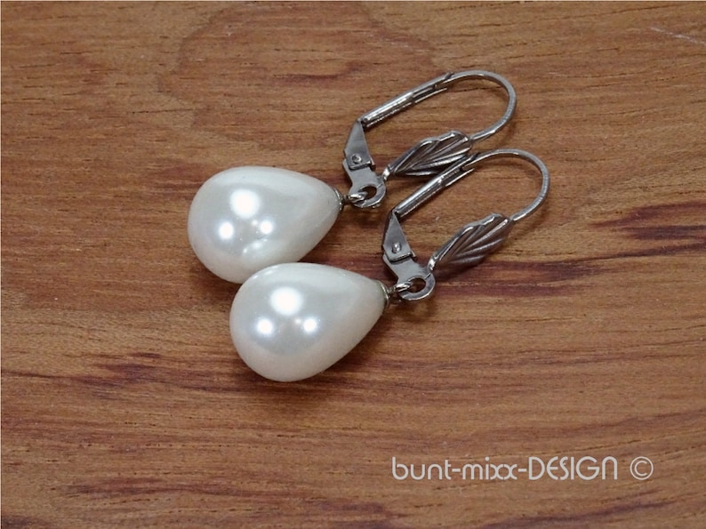 by BuntMixxDesign Earpiece shell bead drop white folding bridge antique silver color gift for women elegant