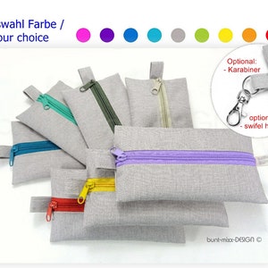 Täschchen grège grau-beige Reißverschluß bunt Karabiner, TaTüTa Inhalator Kosmetik, BuntMixxDESIGN ©