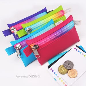 Täschchen Kunstleder lila türkis grün pink, Zipper rainbow, mini Geldbörse Kopfhörer Kleinkram, Schlüsselring Karabiner, by BuntMixxDESIGN ©