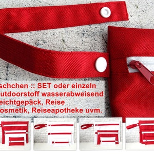 Täschchen wetbag Outdoorstoff wasserfest ROT, Reise Reiseapotheke Taschenorganizer, im SET oder einzeln, handmade by BuntMixxDESIGN ©