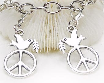 Charm Peace Friedenstaube Ölzweig Anhänger mit Karabiner silberfarben Bettelarmband boho hippie handmade by BuntMixxDESIGN