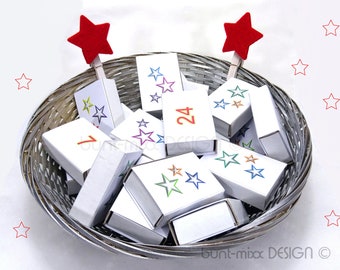 Advent calendar to fill with basket silver shabby style, boxes, red felt stars, handmade by BuntMixxDESIGN
