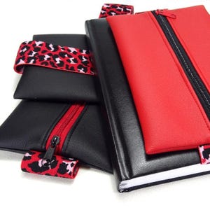 Extra-wide elasticated pencil case LEO black and red, A5 notebook, faux leather pencil case, by BuntMixxDESIGN ©