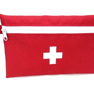 Täschchen Reiseapotheke, wetbag Outdoorstoff rot wasserfest, Aufdruck weiß, Taschenorganizer, by BuntMixxDESIGN ©