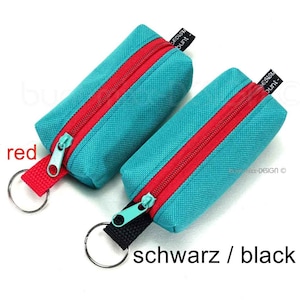 Schlüsselanhänger Tasche, türkisgrün petrol meergrün rot, Minitasche Lippenstift Kopfhörer Kleingeld, mini coin pouch, by BuntMixxDesign