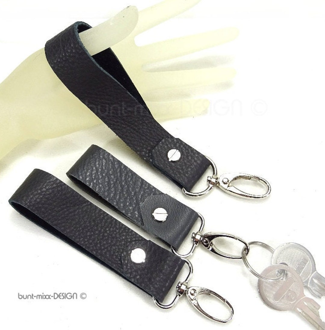Genuine Leather Key Ring, Grey/dark Grey, Silver-colored Carabiner ...