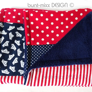 Decke, Kuscheldecke, zauberhafte Babydecke, maritim, Segelboote, blau weiß rot, 60x70cm, handmade by BuntMixxDESIGN
