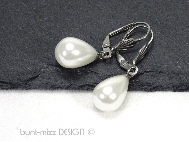 by BuntMixxDesign Earpiece shell bead drop white folding bridge antique silver color gift for women elegant