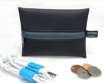 Mini zippered pouch, faux leather, black, for headphones, small items, cosmetics, handmade by BuntMixxDESIGN ©