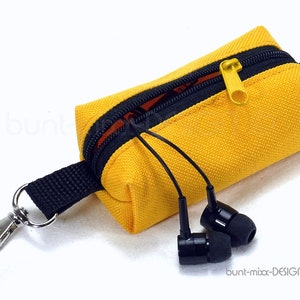 Porte-clés mini sac jaune soleil jaune, inhalateur casque monnaie cosmétiques, porte-monnaie boxy box bag, par BuntMixxDESIGN ©