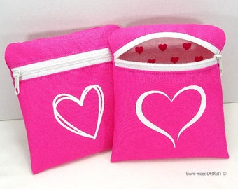 Pouch with heart, pink, white, wallet, knick-knacks, headphones, handmade by BuntMixxDESIGN ©