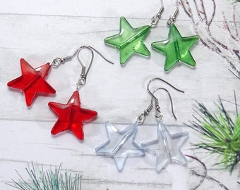 Earrings X-Mas stars green red ice blue ear hooks stainless steel Christmas, made by BuntMixxDESIGN ©