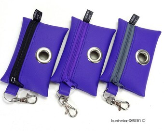Dog waste bag dispenser bag purple imitation leather eyelet zipper, by BuntMixxDESIGN