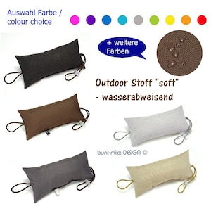Könnte beinhalten: Fünf Türstopper-Kissen in verschiedenen Farben: Braun, Dunkelbraun, Grau, Beige und Hellgrau. Die Türstopper sind aus einem weichen, wasserabweisenden Stoff gefertigt. Der Text "Outdoor Stoff "soft" - wasserabweisend" ist auf dem Bild zu sehen. Der Text "bunt-mixx-DESIGN ©" ist ebenfalls auf dem Bild zu sehen.