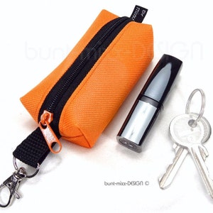 Porte-clés mini sac orange, écouteurs, inhalateur cosmétique, porte-monnaie, sac carré, fabriqué par BuntMixxDESIGN ©