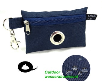 Bag for dog waste bags poop bag dispenser, outdoor waterproof dark blue, large eyelet, by BuntMixxDESIGN ©