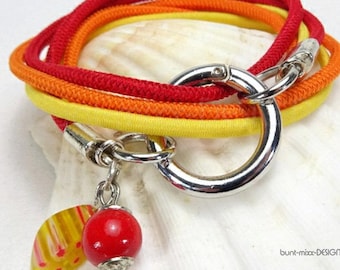 Red, orange, yellow wrap bracelet with charm pendant, by BuntMixxDESIGN ©