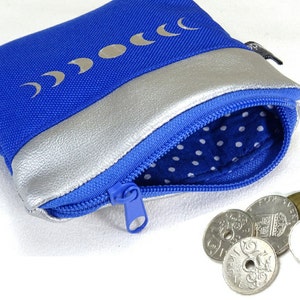 Mini Portemonnaie Täschchen royalblau Kunstleder silberfarben Mondphasen glitzernd, handmade by BuntMixxDESIGN ©
