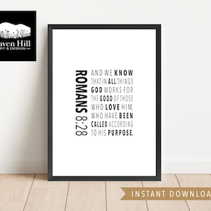Romans 8:28 | Instant DIGITAL DOWNLOAD , Scripture Verse, Bible Verse, Religious Wall Art, In all things God works