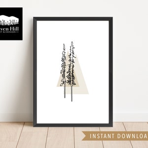 Evergreen Triangle in Gold | Instant DIGITAL DOWNLOAD, Printable Wall Art, Abstract Nature Print, Minimalist Line Art, Evergreen Tree