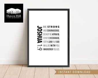 Josué 1:9 / DESCARGA DIGITAL instantánea, Versículo de las Escrituras, Versículo de la Biblia, Arte religioso de la pared, Sé fuerte y valiente