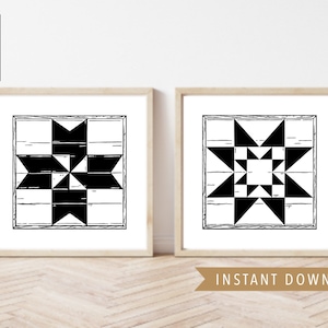 Barn Quilt Blocks on White Background | Set of 2, Instant Digital Download, Printable Wall Art, Farmhouse Deoor, Country Living Print