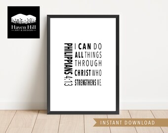Filippesi 4:13 / DOWNLOAD DIGITALE immediato, Versetto della Scrittura, Versetto della Bibbia, Arte murale religiosa, Arte murale della Scrittura, Posso fare ogni cosa