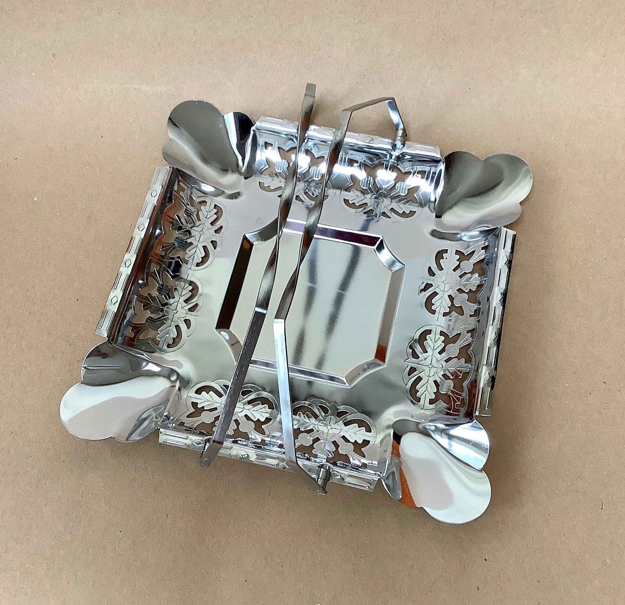 Chrome Serving Tray With Folding Handles Chrome Folding Etsy UK