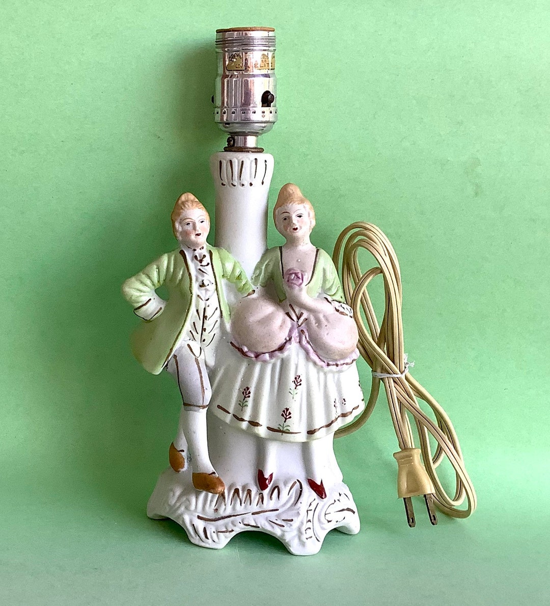 Victorian Reclaimed Ceramic Figurine Table Lamp , Victorian Figure Lamp