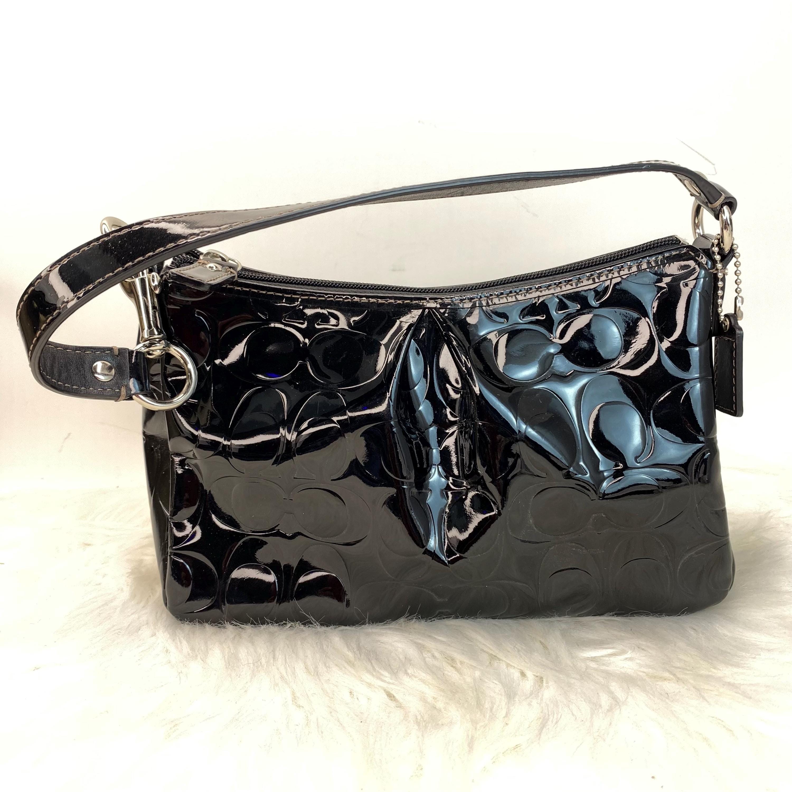 Coach Black Patent Leather Y2K Mini Shoulder Bag Embossed