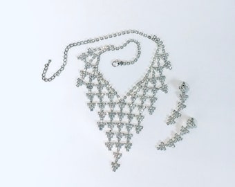 Rhinestone Necklace and Earrings Matching Set