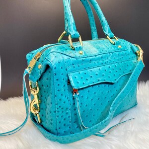 Bolso de mano Rebecca Minkoff de piel de avestruz turquesa, bandolera de piel